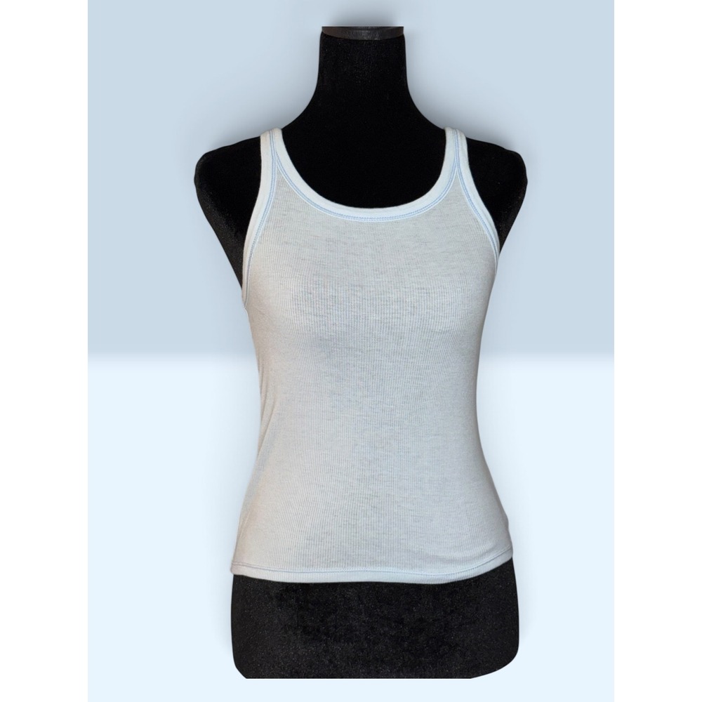 American Eagle Ribbed Tank Top Light Blue Contrast Stitch XS 036-0366-5363